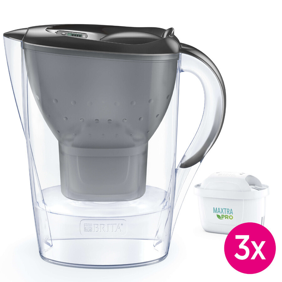 Brita Marella, caraffa con filtro 2,4 litri, grafite + filtro Maxtra Pro Pure Performance, 3 pezzi