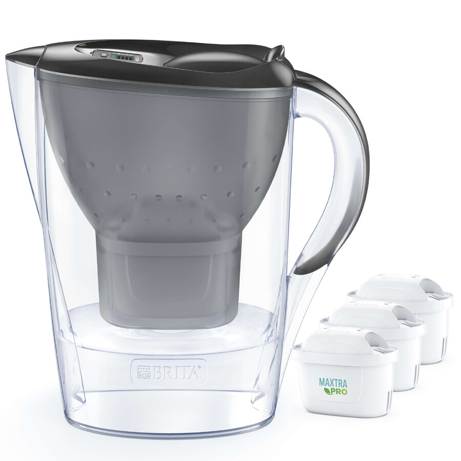 Brita Marella, caraffa con filtro 2,4 litri, grafite + filtro Maxtra Pro Pure Performance, 3 pezzi