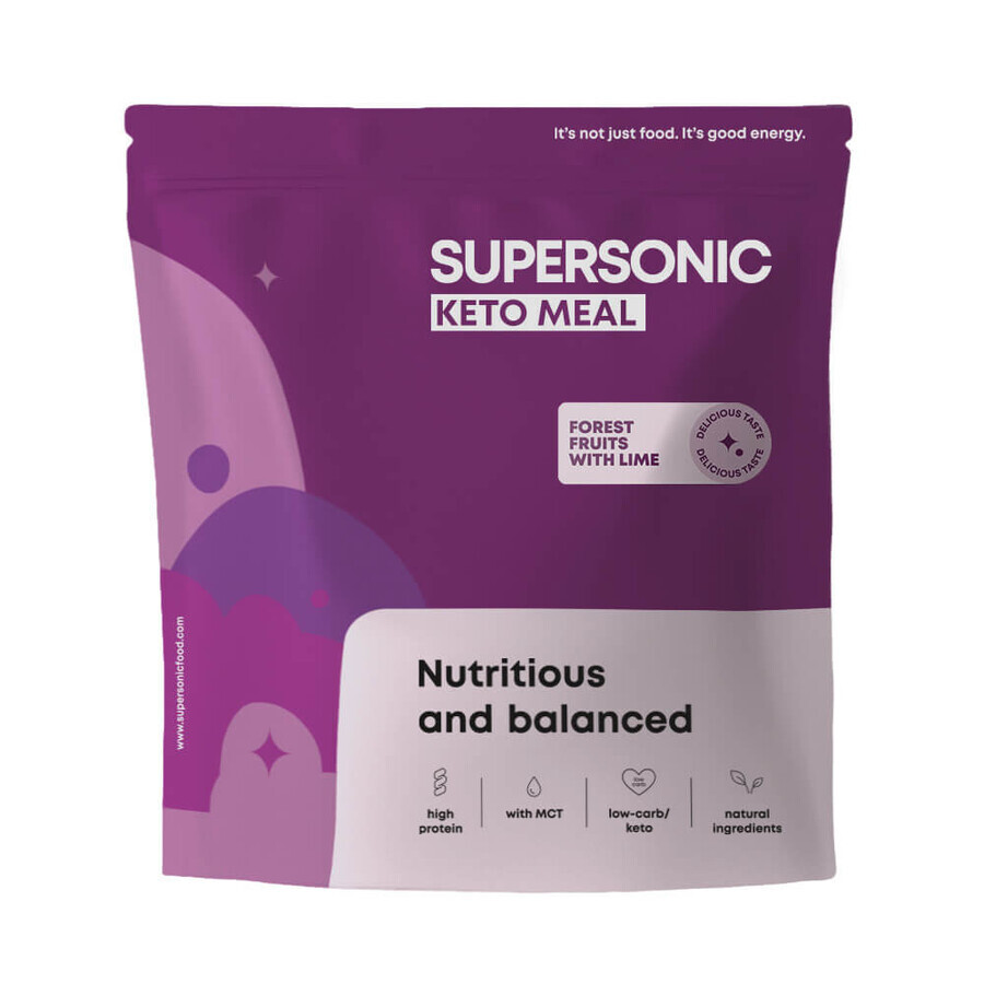 Supersonic Keto Meal, aromă fructe de pădure cu lime, 800 g + shaker, 700 ml gratuit