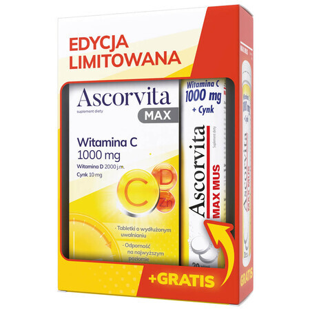 Ascorvita Max 30 MRS compresse rivestite con film + Ascorvita Max Mus, 20 compresse effervescenti gratis