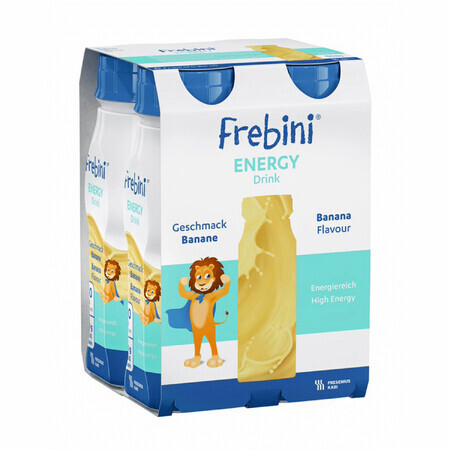 Frebini Energy Drink, bevanda nutriente per bambini da 1 a 12 anni, gusto banana, 4 x 200 ml