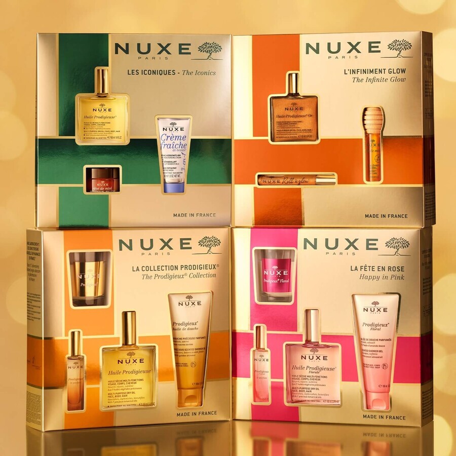 Nuxe Glow Huile Prodigieuse Or Set, Roll-on Öl, 8 ml + Lippenöl, 10 ml + Trockenöl, 50 ml