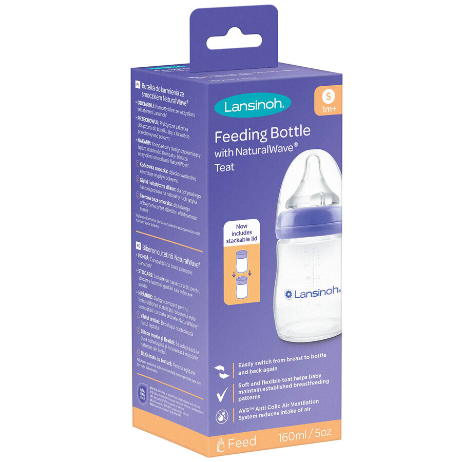 Lansinoh, biberon NaturalWave a flusso lento, 160 ml