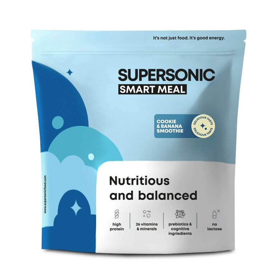 Supersonic Wholesome Smart Meal, aromă de biscuiți și smoothie cu banane, 1,3 kg + shaker, 700 ml gratuit