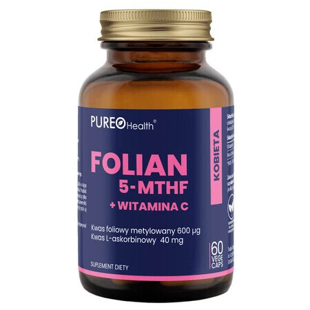 Pureo Health Folato 5-MTHF + Vitamina C, 60 capsule