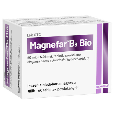 Magnefar B6 Bio 60 mg + 6,06 mg, 60 compresse rivestite con film