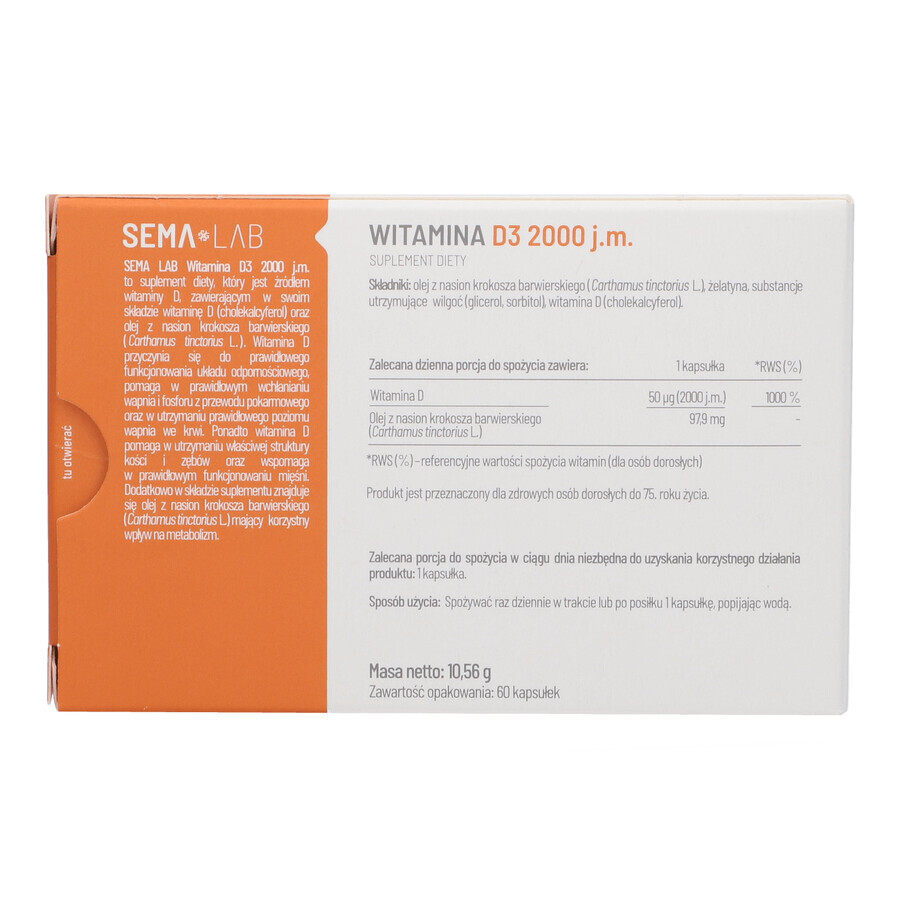 SEMA Lab Vitamina D3 2000 UI, 60 capsule molli