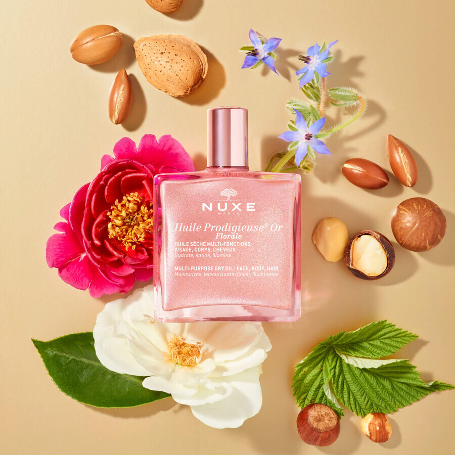 Nuxe Huile Prodigieuse Florale, olio secco con particelle dorate per corpo, viso e capelli, 50 ml