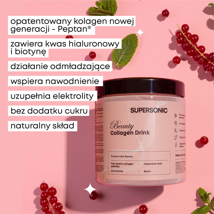 Set Supersonic Beauty Collagen Drink, aromă de coacăze și mentă, 2 x 185 g