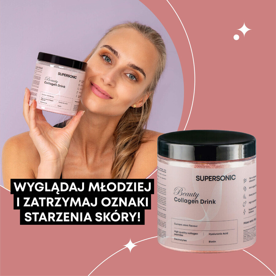 Set Supersonic Beauty Collagen Drink, aromă de coacăze și mentă, 2 x 185 g