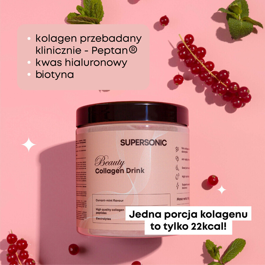 Set Supersonic Beauty Collagen Drink, aromă de coacăze și mentă, 2 x 185 g