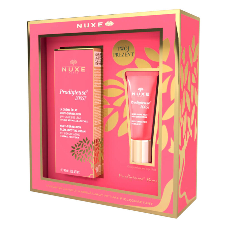 Nuxe Prodigieuse Boost set, illuminating cream for dry skin, 40 ml + eye balm, 15 ml