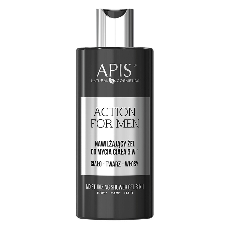 Set Apis Action For Men, gel detergente corpo idratante 3 in 1 300 ml + crema corpo e mani nutriente 300 ml