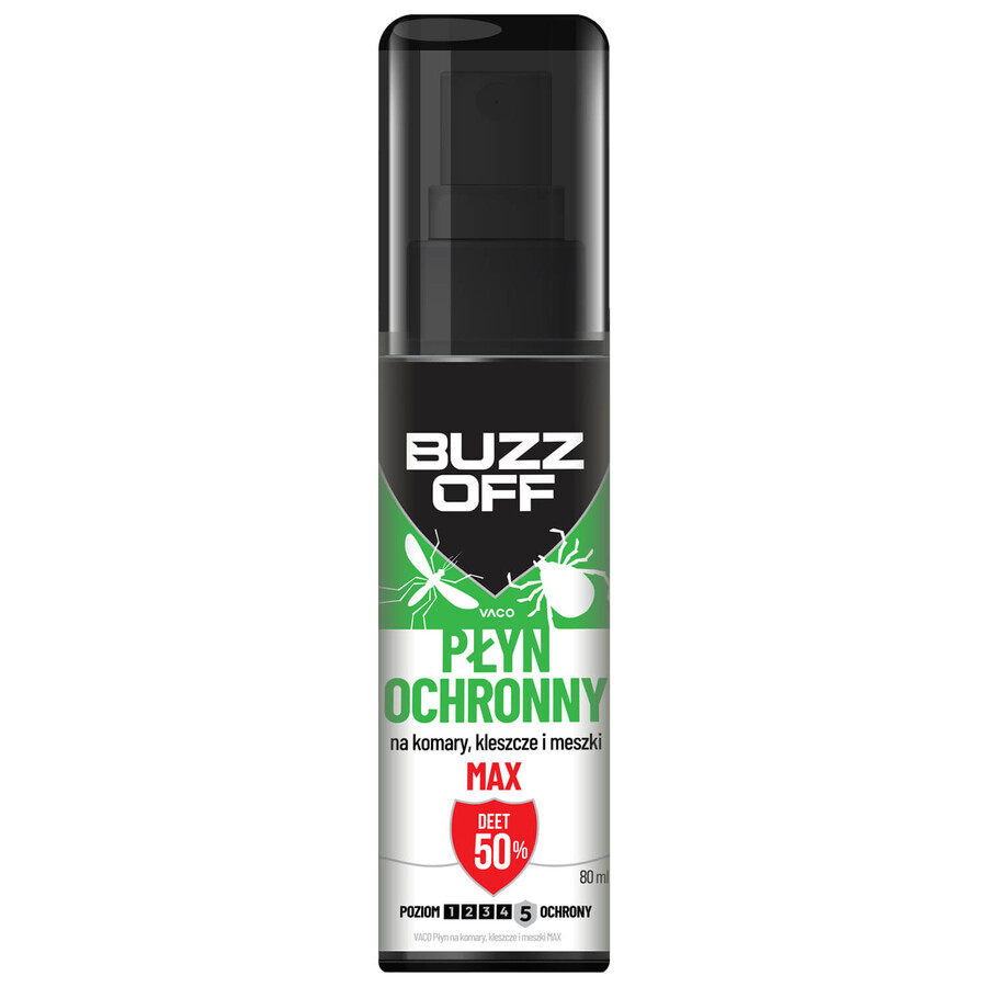 BuzzOff liquido per zanzare e mosche nere, DEET 50%, 80 ml