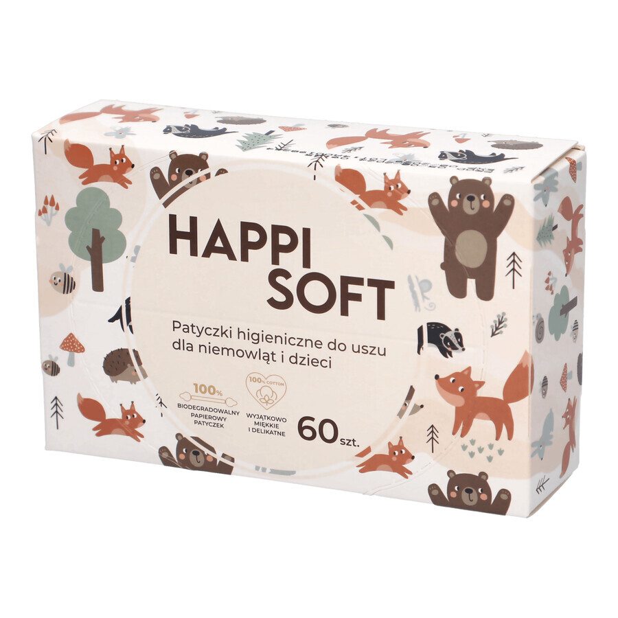 Happi Soft, wattenstaafjes voor baby's en kinderen, 60 stuks