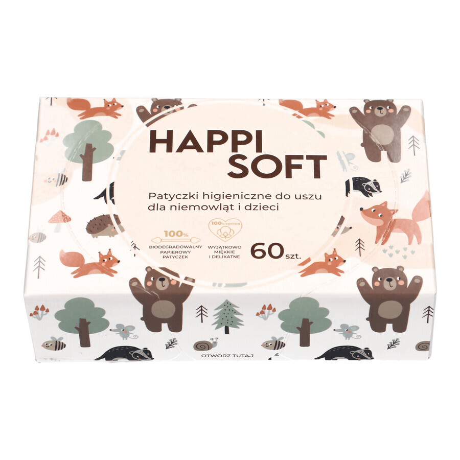 Happi Soft, wattenstaafjes voor baby's en kinderen, 60 stuks