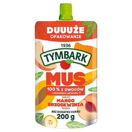 Mousse Tymbark en tubo 100%, manzana, mango, melocotón, plátano, sin azúcares añadidos, 200 g