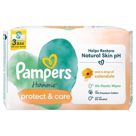 Pampers Harmonie Protect & Care, salviette umidificate, 3 x 44 pezzi