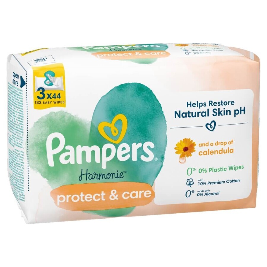 Pampers Harmonie Protect & Care, salviette umidificate, 3 x 44 pezzi