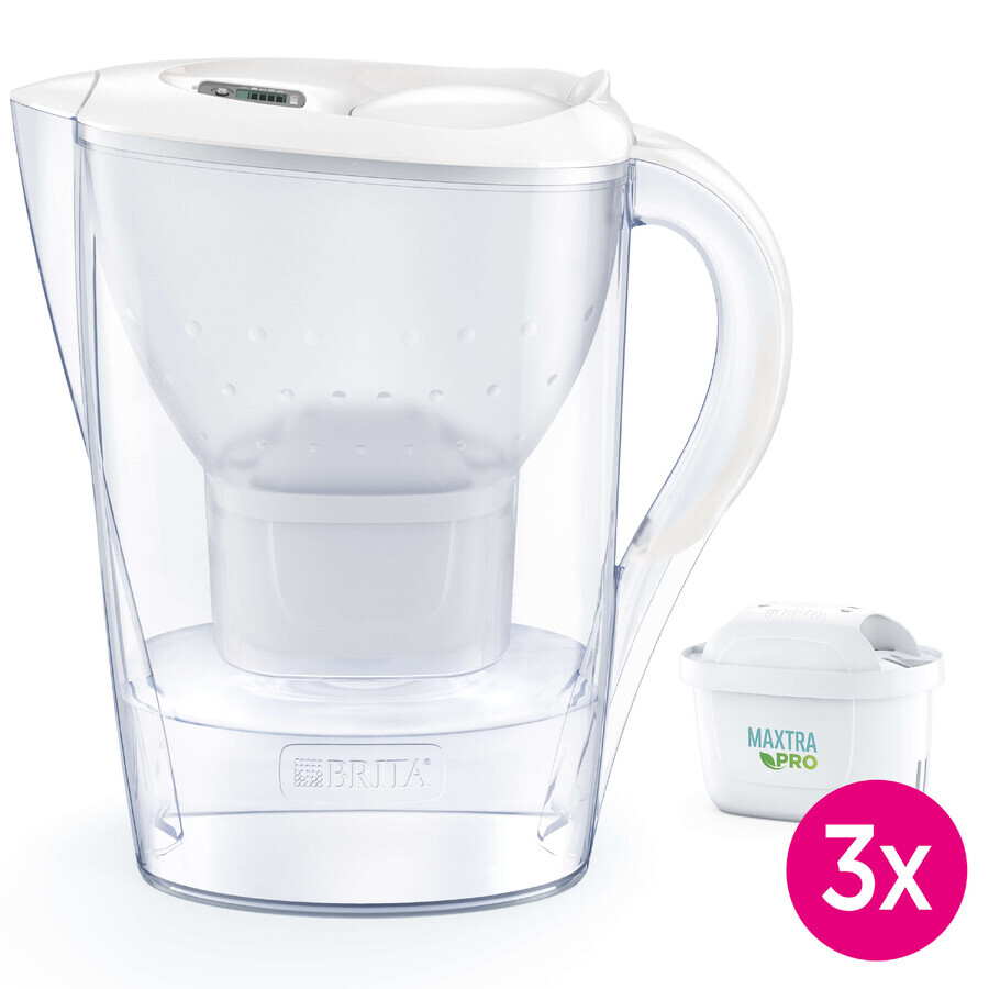 Brita Marella, caraffa con filtro 2,4 litri, bianco + filtro Maxtra Pro Pure Performance Pure Performance, 3 pezzi