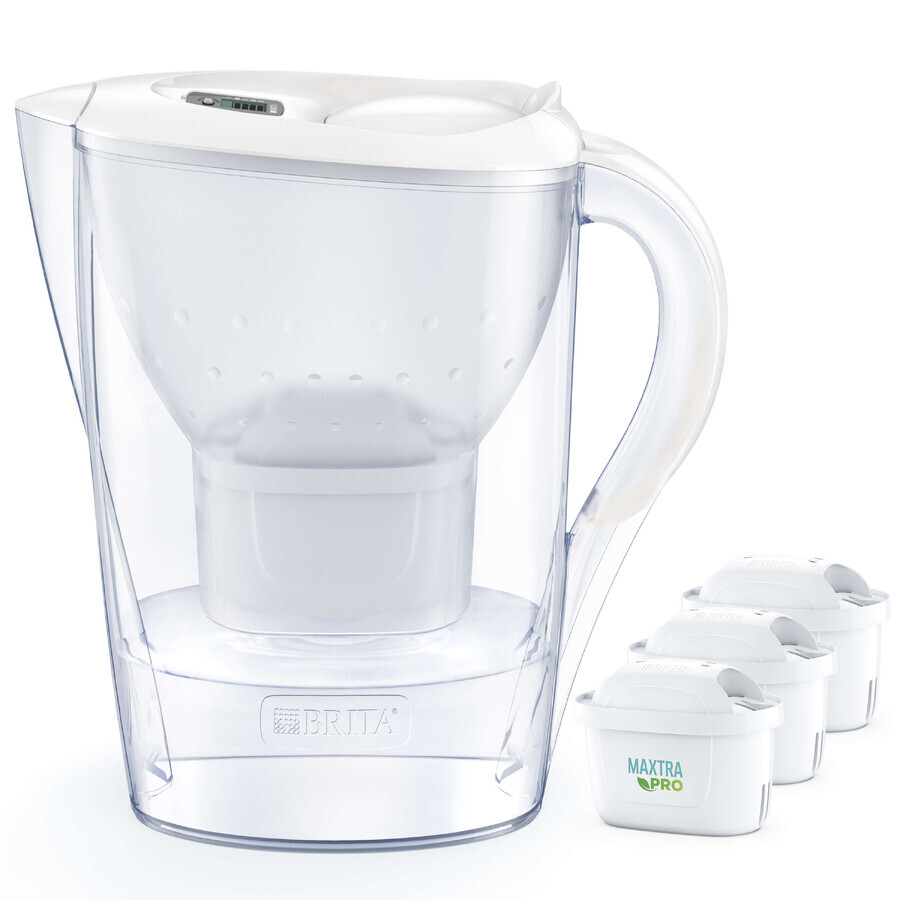 Brita Marella, caraffa con filtro 2,4 litri, bianco + filtro Maxtra Pro Pure Performance Pure Performance, 3 pezzi