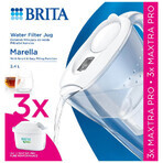 Brita Marella, caraffa con filtro 2,4 litri, bianco + filtro Maxtra Pro Pure Performance Pure Performance, 3 pezzi