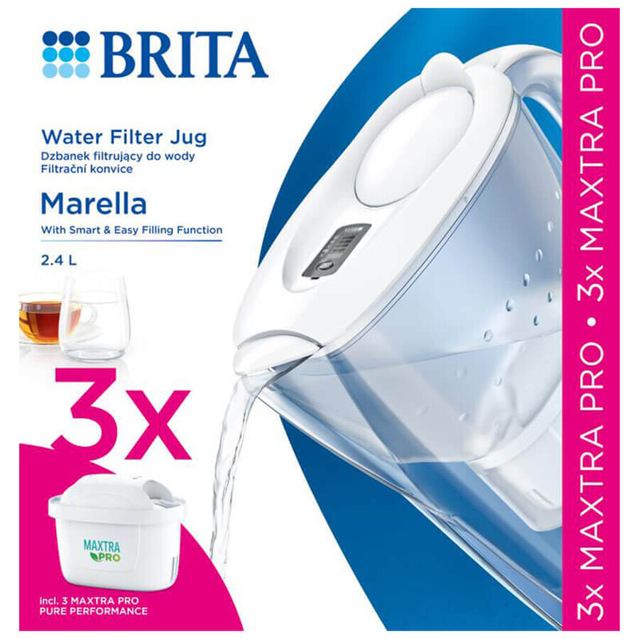 Brita Marella, caraffa con filtro 2,4 litri, bianco + filtro Maxtra Pro Pure Performance Pure Performance, 3 pezzi