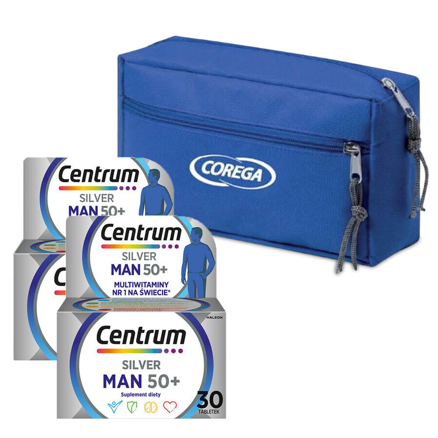 Set Centrum Man 50+, 2 x 30 compresse + Corega, borsa cosmetica da viaggio in omaggio