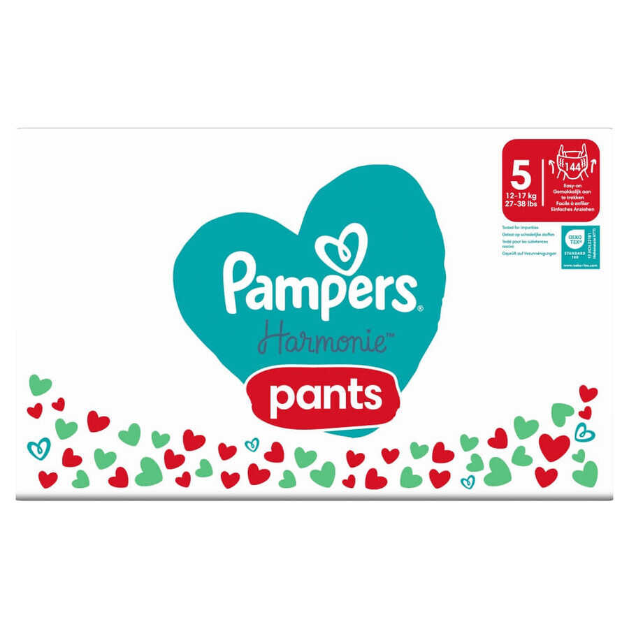 Pampers Harmonie Pants, pañales, talla 5, 12-17 kg, 144 unidades