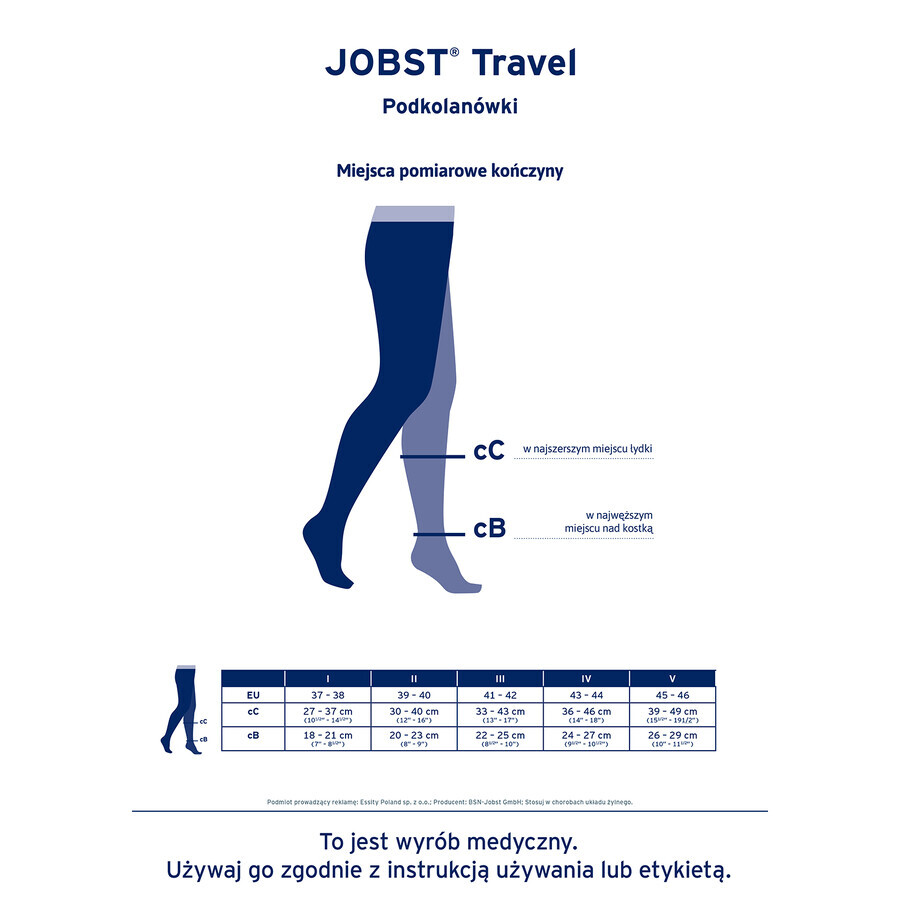 Jobst Travel, knee compression socks, 15-20 mmHg, closed meters, size 3, black