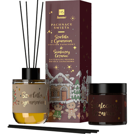 HiSkin Scented Christmas Set, Soy Candle, Christmas Warming, 100 ml + diffuser stick, Apple Cinnamon Pie, 80 ml