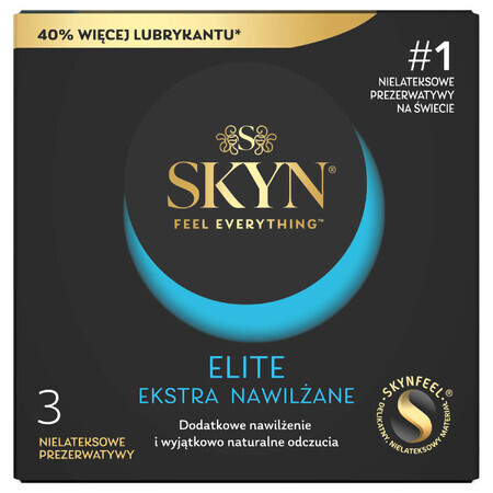 Unimil Skyn Elite Extra Lubrificato, preservativi non in lattice, extra umidificati, 3 pezzi