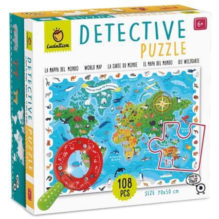 Detektiv Tierkarte Puzzle, +6 Jahre, 108 Teile, Ludattica