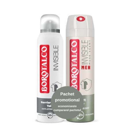 Deodorante Spray Invisibile + Deodorante Spray Invisibile Uomo, 150 + 150 ml, Borotalco