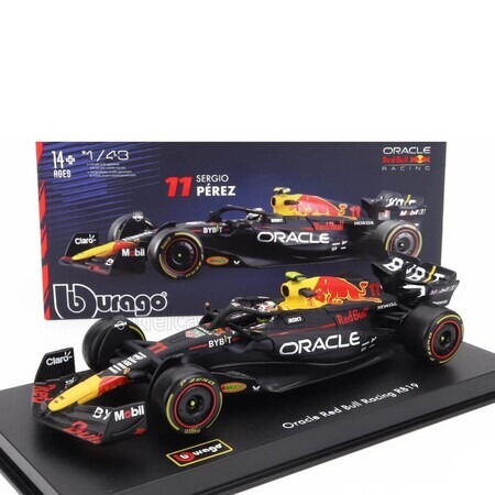 Modellino auto Oracle Red Bull Racing RB19 con casco Sergio Perez, +14 anni, 1:43, Bburago