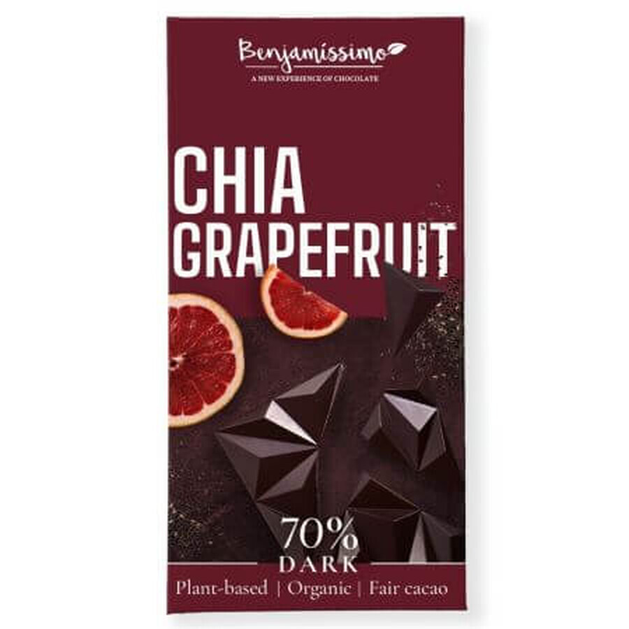 Cioccolato fondente 70% biologico con chia e pompelmo, 60 g, Benjamissimo