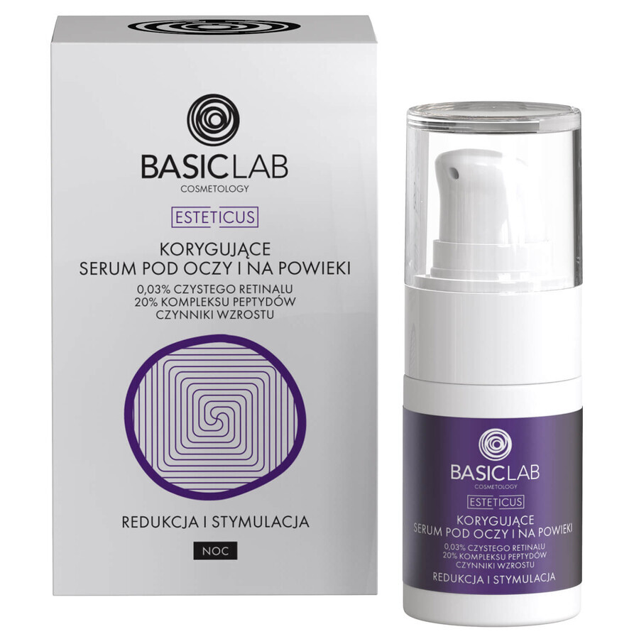 BasicLab Esteticus, oog- en ooglidcorrectorserum met 0,03% pure retinal, voor de nacht, 15 ml