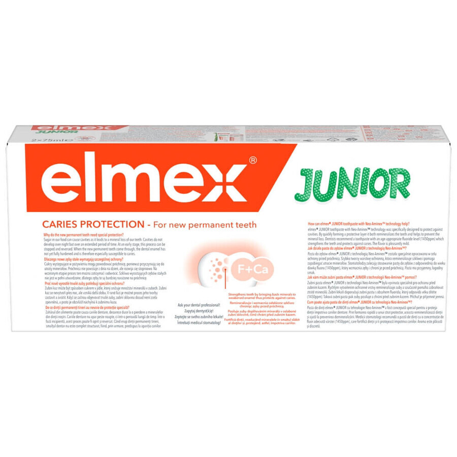 Elmex Caries Protection Junior, dentifrice pour enfants, 6-12 ans, 2 x 75 ml EMBALLAGE BRISÉ