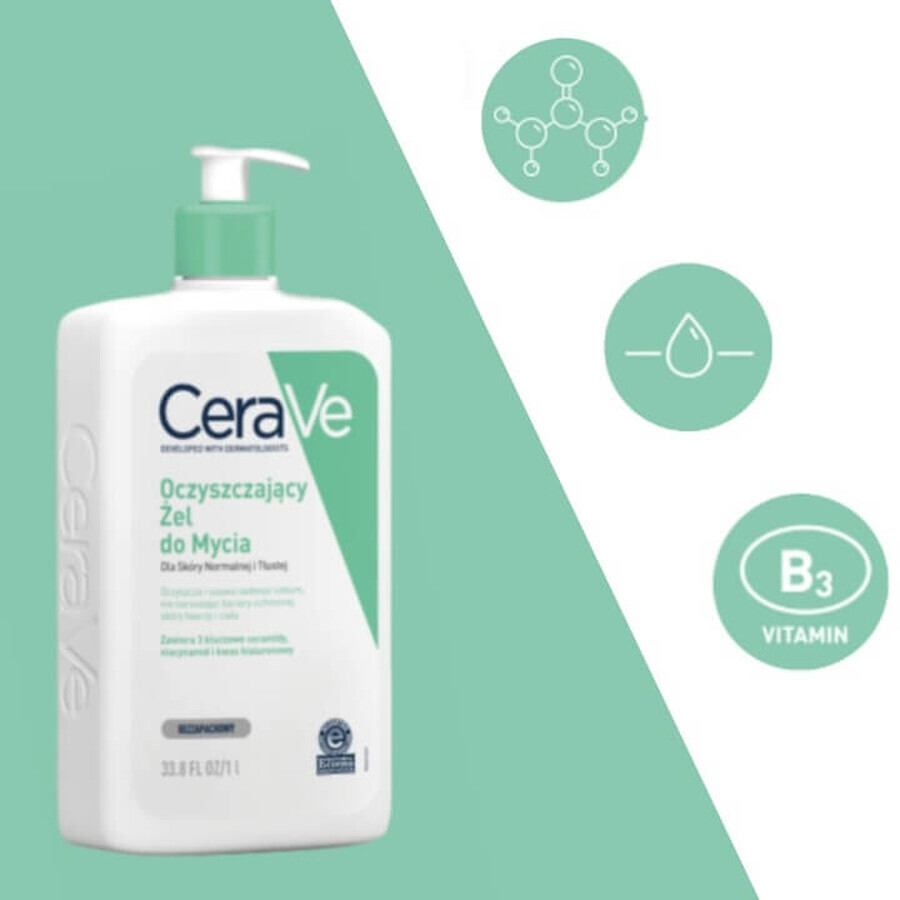 CeraVe gel detergente alla ceramide, pelle normale e grassa, 1000 ml