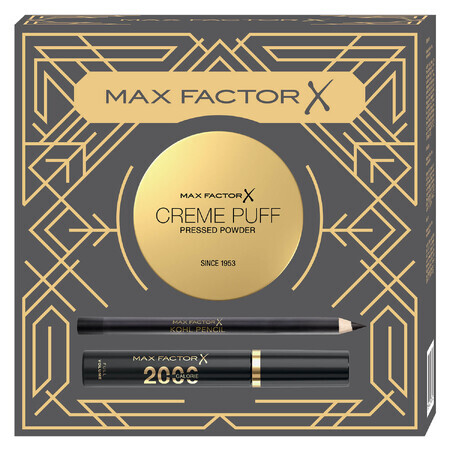 Set Max Factor, 2000 Calorie Black, mascara, 9 ml + Cremepuff, traslucido 005, 14 g + Matita Kohl, eyeliner, nero, 4 g