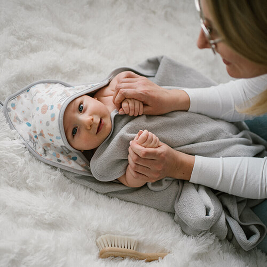 BabyOno, accappatoio con cappuccio, 100 x 100 cm, in spugna, grigio