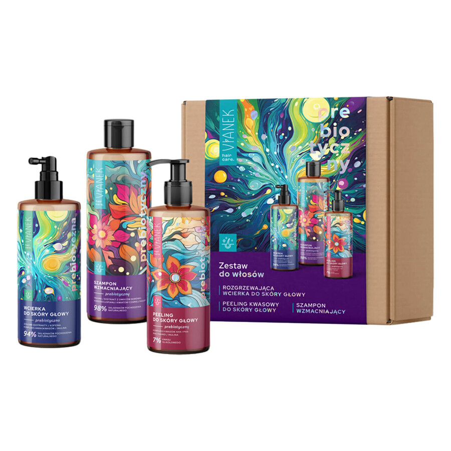 Kit prebiotico per capelli Vianek, scrub per il cuoio capelluto, 150 ml + scrub per il cuoio capelluto, 150 ml + shampoo rinforzante, 300 ml