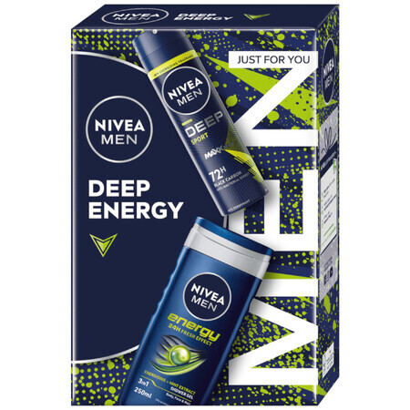 Nivea Men Deep Energy Set, gel doccia 250 ml + antitraspirante 250 ml