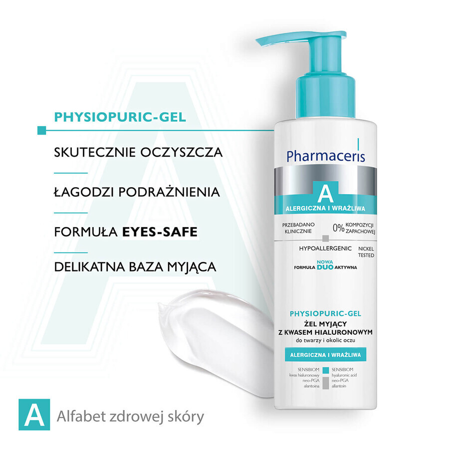 Pharmaceris A Physiopuric-Gel, gel lavante con acido ialuronico, 190 ml + Hyaluro-Sensibio, siero idratante intensivo, 4 ml in omaggio