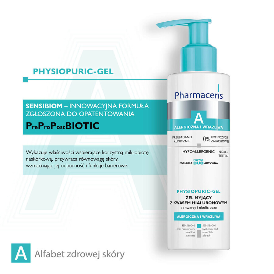 Pharmaceris A Physiopuric-Gel, gel lavante con acido ialuronico, 190 ml + Hyaluro-Sensibio, siero idratante intensivo, 4 ml in omaggio