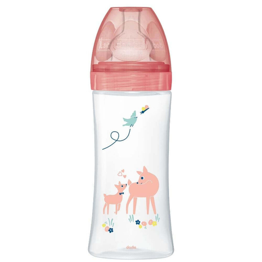 Bottle with sensory function and anti-colic flat teat Flow 3, Garden, +6 months, 330 ml, Dodie