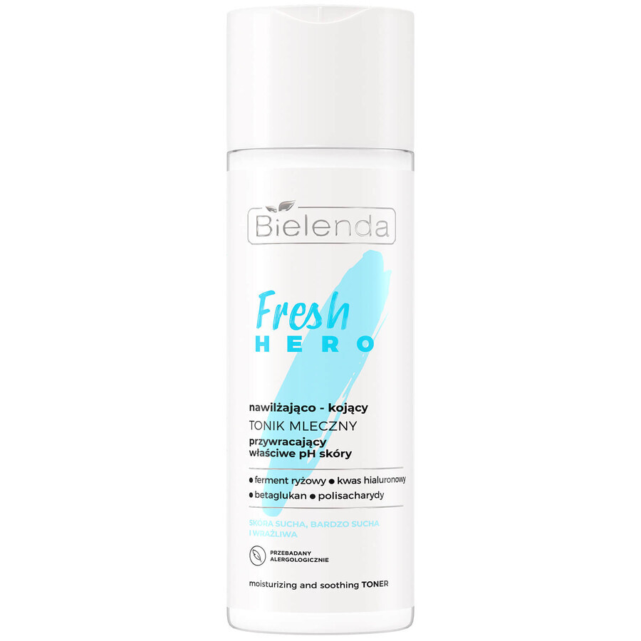 Bielenda Fresh Hero, leche tonificante hidratante y calmante para restaurar el pH de la piel, 200 ml