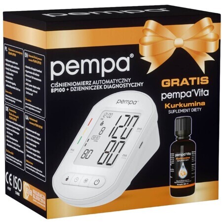 Set Pempa, BP100, misuratore automatico della pressione arteriosa del braccio superiore + Vita Curcumin, 30 ml in omaggio