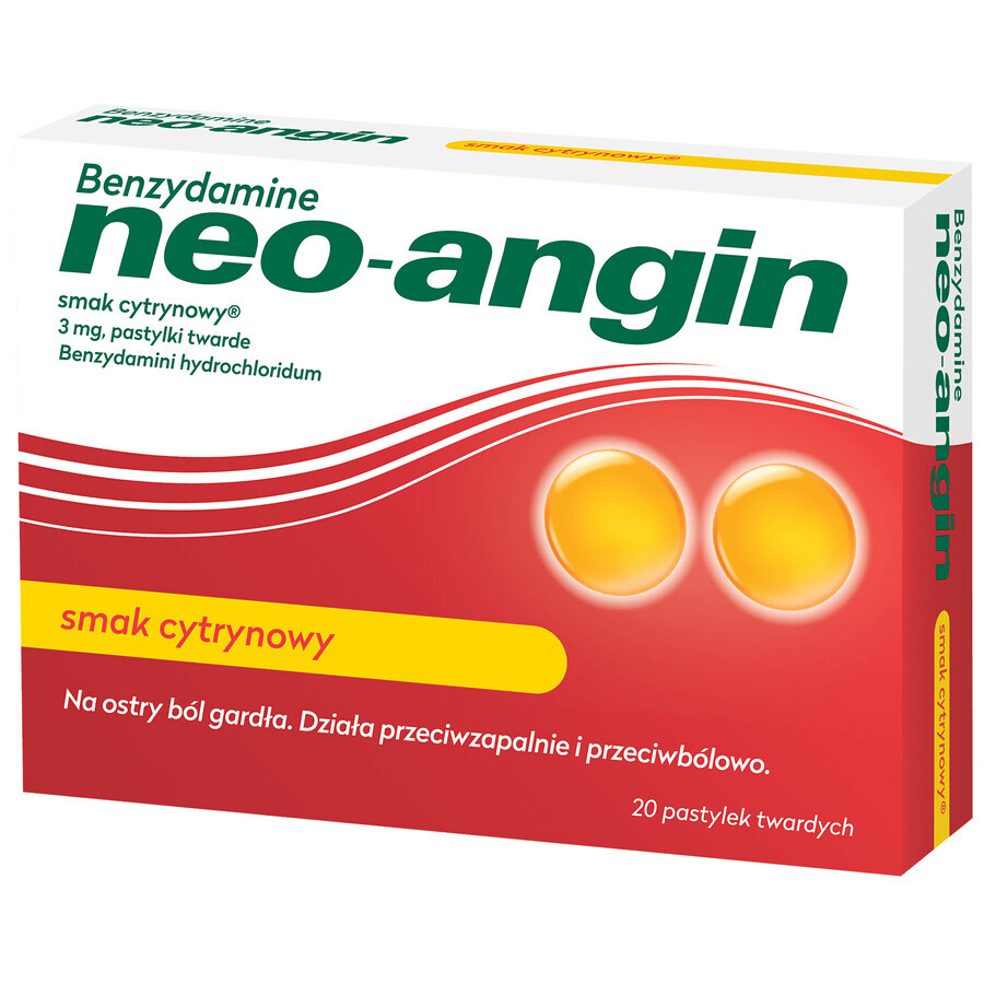 Benzidamina neo-angina 3 mg, al gusto di limone, 20 compresse rigide