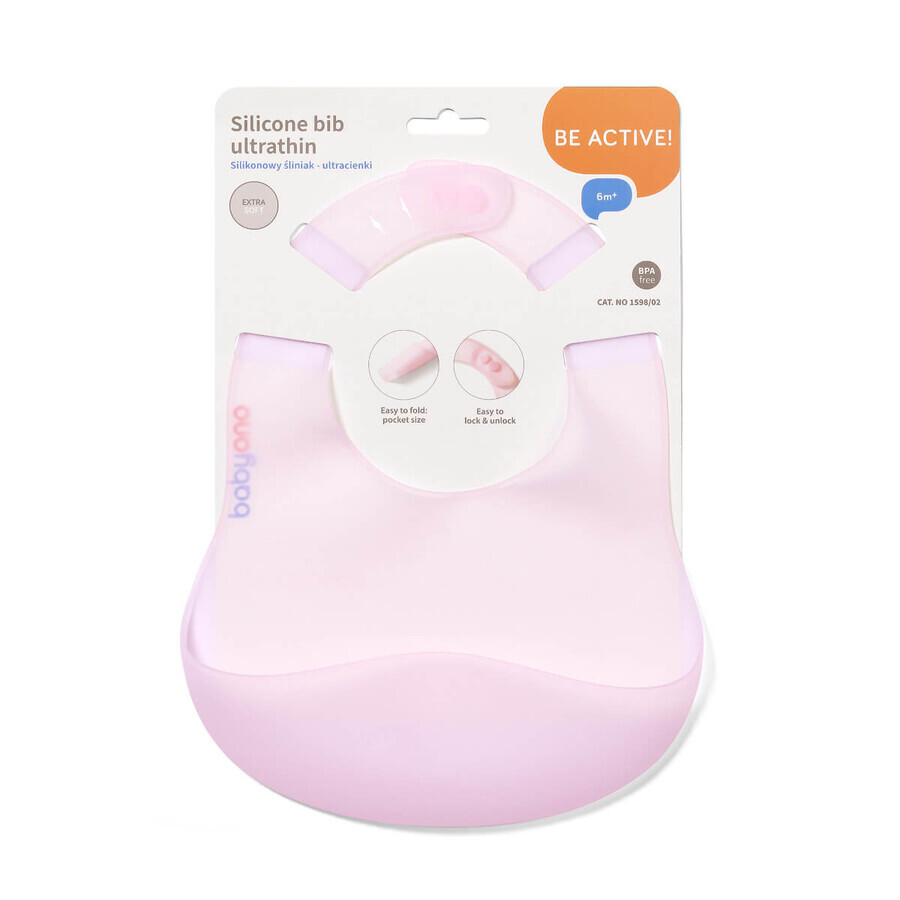 BabyOno, ultra-thin silicone bib, pink, from 6 months, 1 pc